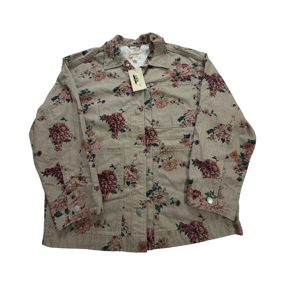 Universal Thread Jacket Womens S Khaki Floral Denim Utility Cottagecore